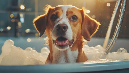 Funny Dog Taking Bubble Bath, pet shower advertise