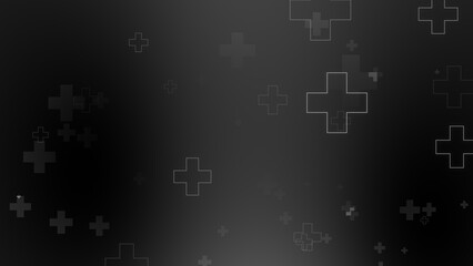 Obraz premium Medical health cross neon light shapes pattern on black background. Abstract healthcare with coronavirus infected deaths case concept.