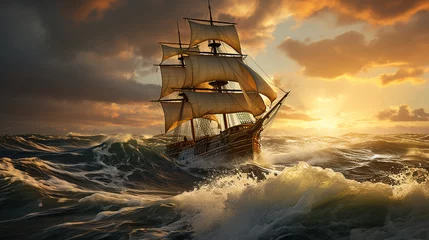 Fotobehang 3d rendered photo of ship on the ocean made with generative AI © Xaprushu