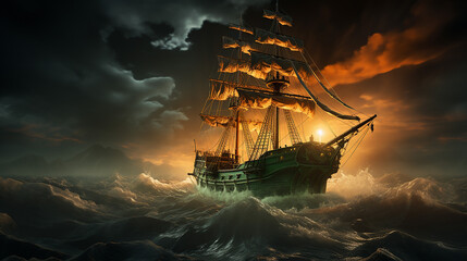 3d rendered photo of ship on the ocean made with generative AI