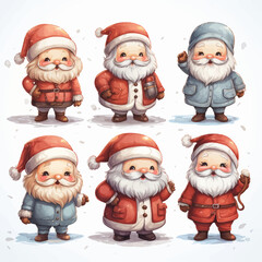 christmas, santa, claus, santa claus, xmas, holiday, cartoon, vector, winter, gift, hat, illustration, celebration, set, snow, happy, character, fun, merry, cute, season, new year, smile, red, beard