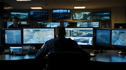 Male security guard in surveillance room