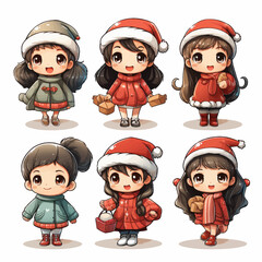 cartoon, vector, child, boy, children, christmas, people, illustration, kid, set, winter, fun, kids, character, holiday, funny, xmas, art, play, santa, childhood, hat, baby, snow, group