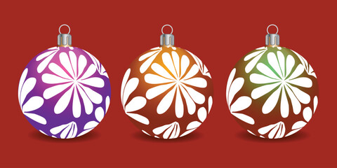 Fototapeta premium Set of shiny Christmas balls. Exclusive concept, hand-drawn, and highly rendered work for the upcoming Christmas.