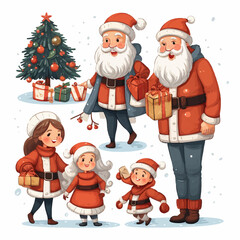 c, christmas, santa, claus, holiday, santa claus, xmas, winter, vector, snow, hat, cartoon, gift, celebration, tree, illustration, fun, new, year, season, children, character, smile, merry, decoration