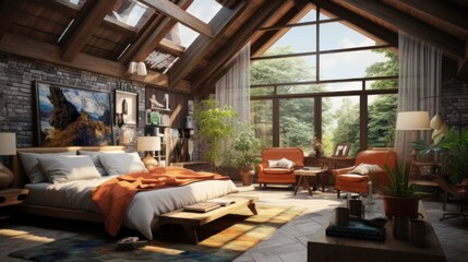 Fototapeta premium Interior of a cozy room in fusion style