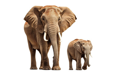 Fototapeta premium Big elephant with a cute little elephant calf, cut out