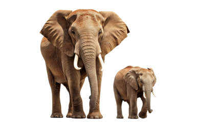 Big elephant with a cute little elephant calf, cut out