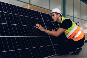Engineer checking solar power station. Engineer is checking an operationof photovoltaic solar...