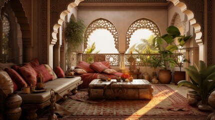 Interior of a cozy room in Arabic style - obrazy, fototapety, plakaty