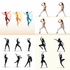 silhouette, vector, people, woman, dance, sport, illustration, fitness, body, yoga, black, dancer, pose, art, figure, ballet, silhouettes, jumping, person, action, exercise, fashion, dancing, gymnasti