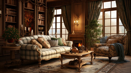 Fototapeta premium Interior of a cozy room in English style