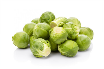 Fresh green brussel sprouts vegetable on white background
