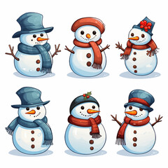 snowman, christmas, snow, winter, holiday, vector, hat, illustration, cold, xmas, snowflake, 