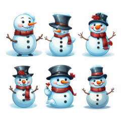 snowman, christmas, snow, winter, holiday, vector, hat, illustration, cold, xmas, snowflake, 