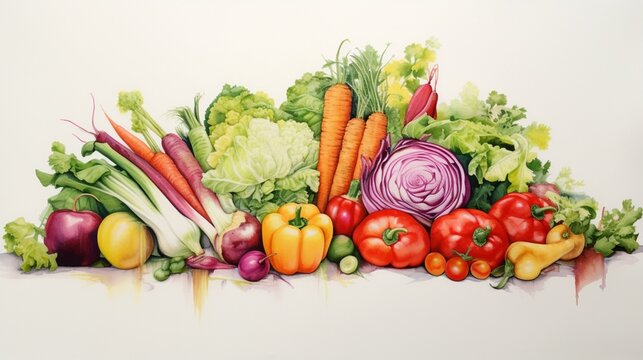 a delightful visual of colorful vegetables arranged as art on a pristine white canvas, capturing the essence of freshness and culinary creativity.
