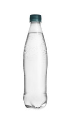 One plastic bottle with soda water isolated on white