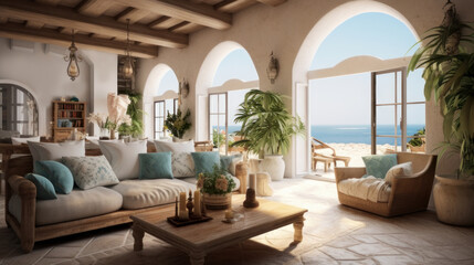 Fototapeta na wymiar Interior of a cozy room in the style of Mediterranean villas