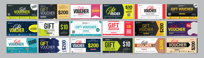 Collection Pack of Gift Voucher or Gift Card Vector Design Template - obrazy, fototapety, plakaty