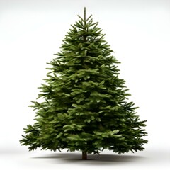 Beautiful and fluffy Christmas tree, pine on a white background: Christmas, New Year, Christmas Eve, Merry, happy, symbol, tradition, congratulations, celebration, holiday, card (Ai generation)