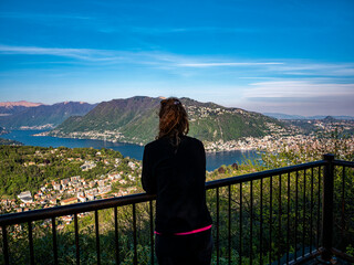 Woman admiring the landscape of Lake Como