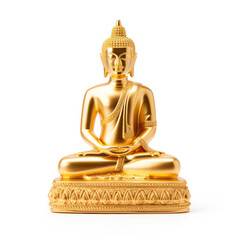 Gold Buddha Statue Illuminated Against white Background - Spiritual Tranquility and Peace