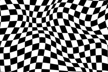 Psychedelic chess background. Trippy black and white checkered pattern.
