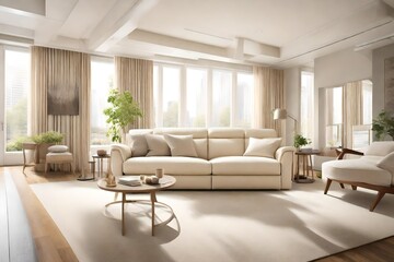 A serene living room boasting a cream-colored recliner positioned to capture the essence of natural light, offering a peaceful retreat within a stylish interior.