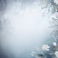 Fototapeta na wymiar Mystic Arctic Floral Zen Avantgarde Background in the Colors Moonlit Silver, Ash Grey and Sky Blue - Winter Zen Flower Backdrop - Winter Flower Wallpaper created with Generative AI Technology