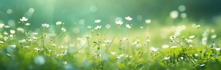 Foto op Canvas a spring green grass meadow with flowers, © olegganko
