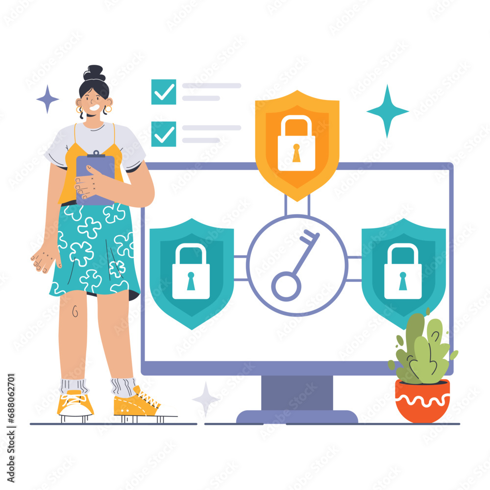 Poster data encryption. personal information, internet access or database protection. cyber security and pr