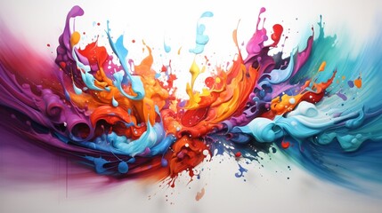 a dynamic splash of colors, their fluid and chaotic movement frozen in time, symbolizing the...