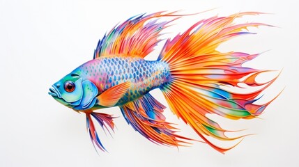 a epresentation of a tropical fish, its vivid scales and graceful movements captured in vibrant hues on a white surface, symbolizing the beauty of aquatic life.