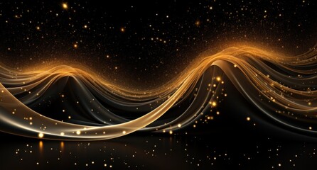 an abstract animation of gold lights on black background, glitter,