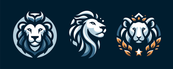 Lion logo head icon. Lion portrait wild animal design sign - obrazy, fototapety, plakaty
