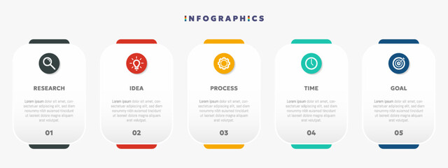 Modern business infographic template with 5 options or steps icons.