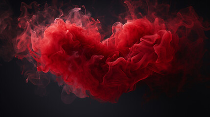 Heart shaped red fog, fire on dark background. 