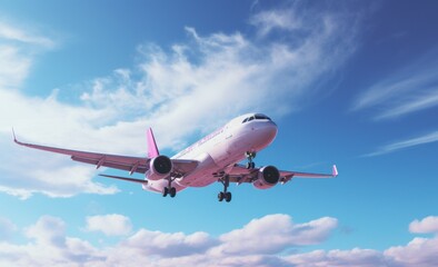 Obraz premium an airplane flying in the blue sky,