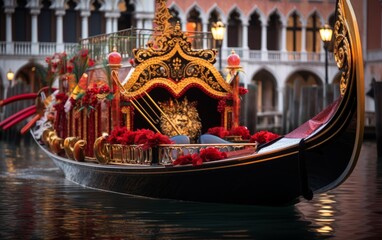 Venetian gondola decorated for the carnival,close up