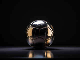 Fototapeta premium Silver soccer ball, metallic soccer ball on dark background, shiny football ball