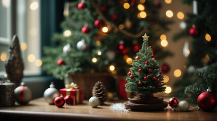 small miniature christmas tree with decorations