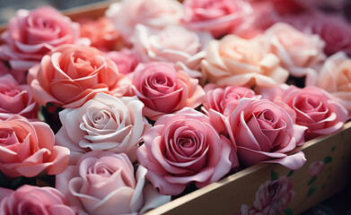 pink roses in a box