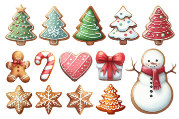 クリスマスクッキーの水彩イラストの素材セット
