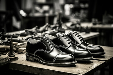 Shoes in a Workshop in Black and White