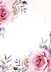 Pink vector frame with foliage pattern background with flora and flower