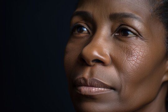 Checking for Aging Signs: Unhappy Black Woman Concerned About Fine Lines and Wrinkles on Her Face and Skin