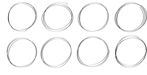 Hand drawn circle line sketch set. Vector circular scribble doodle round circles for message note mark design element. Pencil or pen graffiti bubble or ball draft illustration - obrazy, fototapety, plakaty