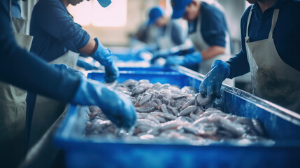 Fish background factory business seafood food industrial fresh ocean sea production working market...