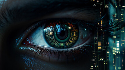 Digital World Glimpse: A Person's Eyes Captured in the Glow of a Computer Monitor, Connecting to the Virtual