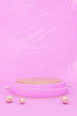 Gold Podium Produkt Platzierung Pink Rosa Hintergrund Vorlage 3D Rendering